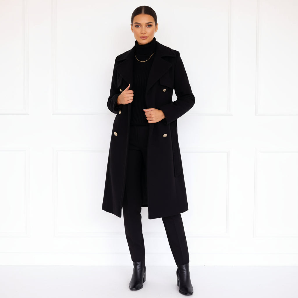Trench-Coat Femme Renee | Croisé avec Boutons Dorés, Design Long Élégant