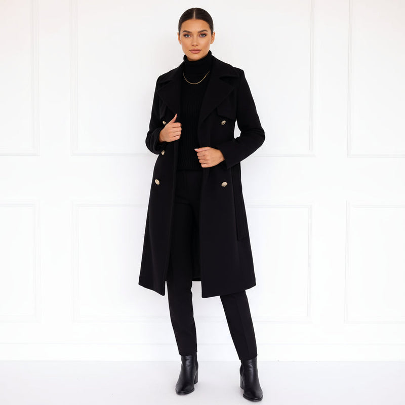 Trench-Coat Femme Renee | Croisé avec Boutons Dorés, Design Long Élégant