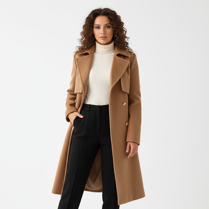 Trench-Coat Femme Renee | Croisé avec Boutons Dorés, Design Long Élégant
