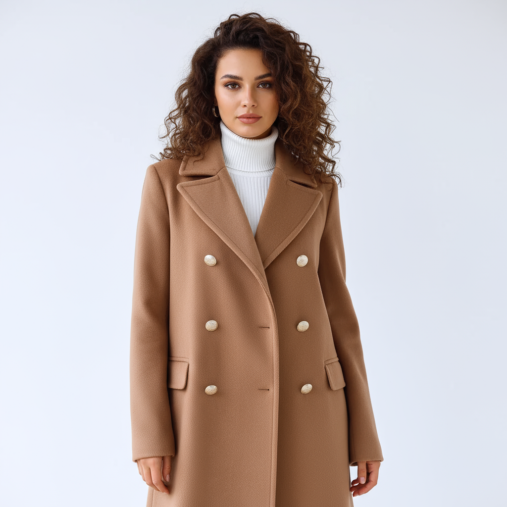 Trench-Coat Femme Renee | Croisé avec Boutons Dorés, Design Long Élégant