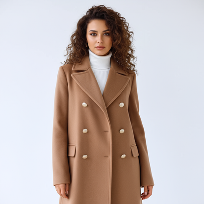 Trench-Coat Femme Renee | Croisé avec Boutons Dorés, Design Long Élégant