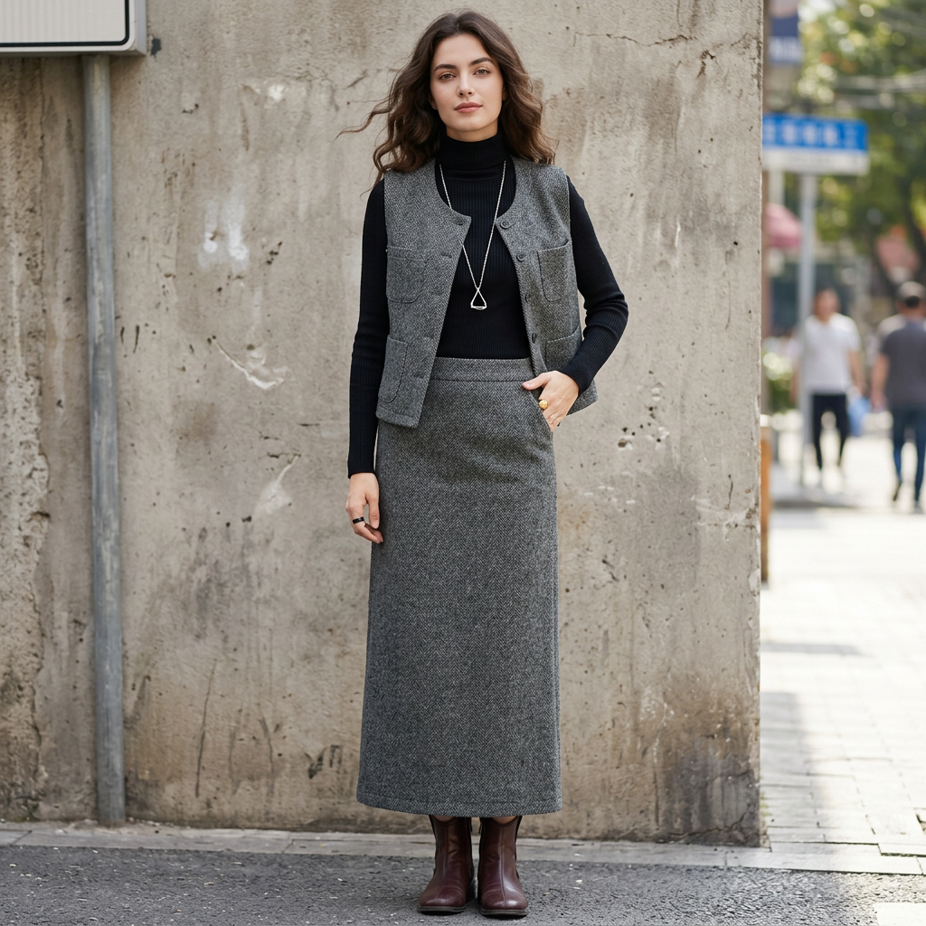 Ensemble costume pour femmes Elysia | Tweed gris décontracté, 3 pièces