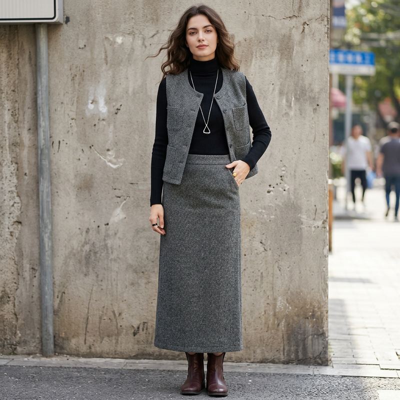 Ensemble costume pour femmes Elysia | Tweed gris décontracté, 3 pièces