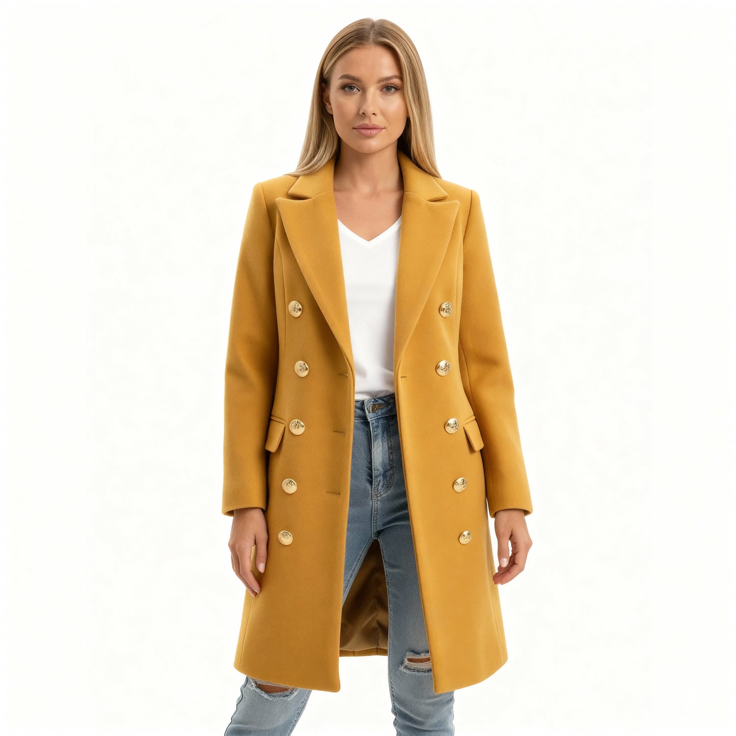 Nora Women's Long Coat | Tailored Double-Breasted Design, Winter Essential