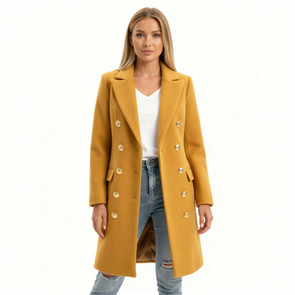 Nora Women's Long Coat | Tailored Double-Breasted Design, Winter Essential