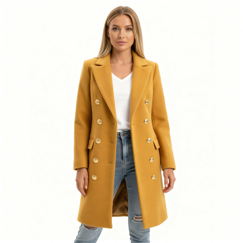 Nora Women's Long Coat | Tailored Double-Breasted Design, Winter Essential