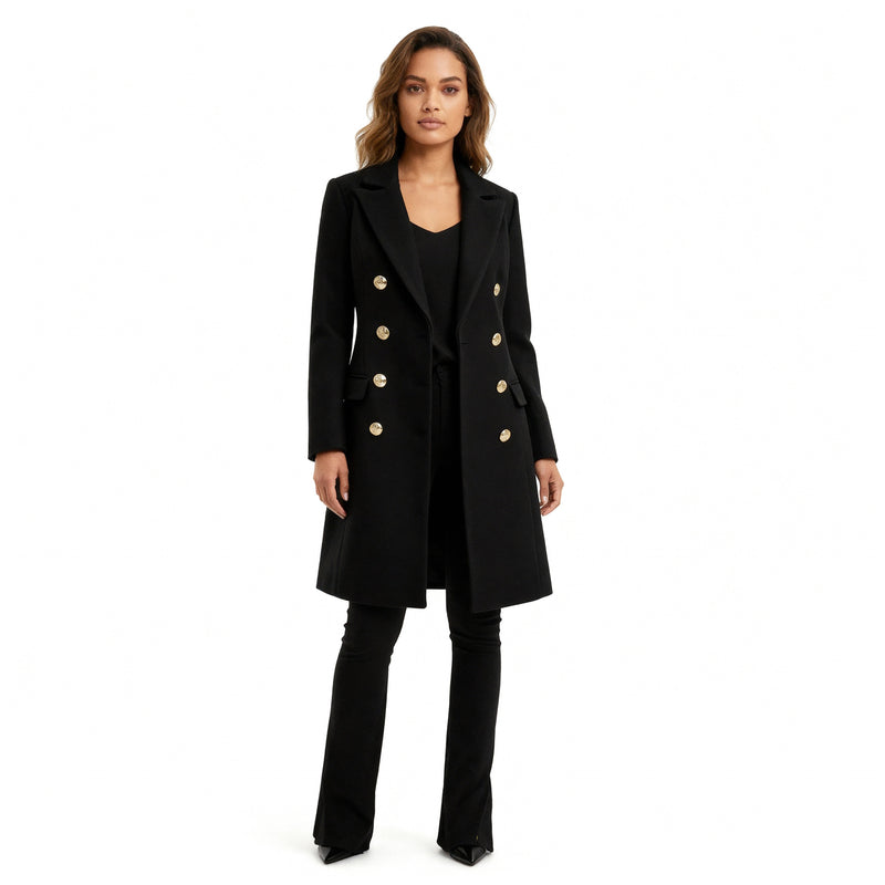 Nora Women's Long Coat | Tailored Double-Breasted Design, Winter Essential