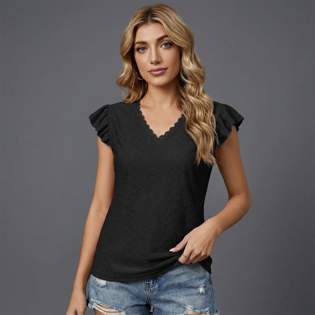 Blusa para Mujer Arden | Diseño de Ojal con Mangas con Volantes, Top Ligero de Verano