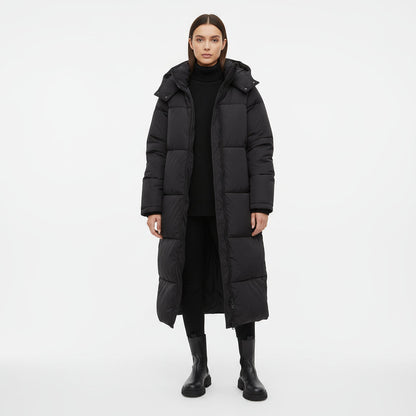 Doudoune Longue Femme Lara | Panneaux Matelassés, Capuche Fixe