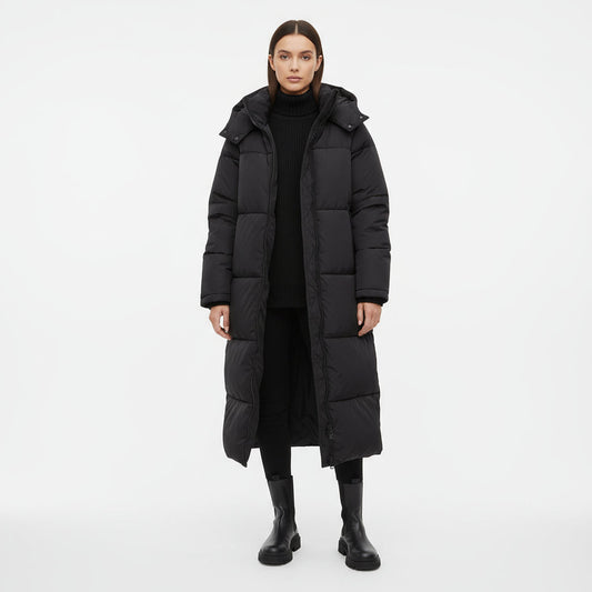Doudoune Longue Femme Lara | Panneaux Matelassés, Capuche Fixe