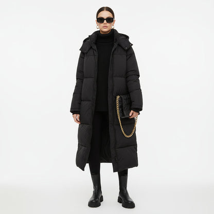 Doudoune Longue Femme Lara | Panneaux Matelassés, Capuche Fixe