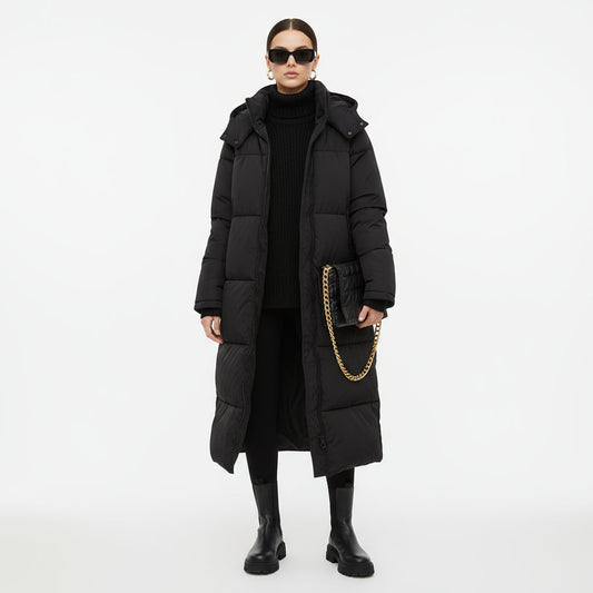Doudoune Longue Femme Lara | Panneaux Matelassés, Capuche Fixe