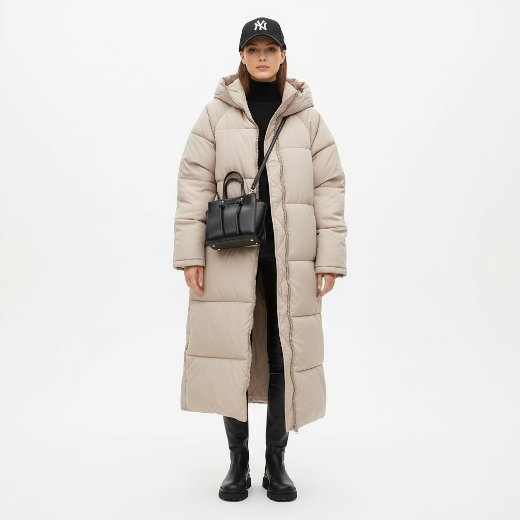 Doudoune Longue Femme Lara | Panneaux Matelassés, Capuche Fixe