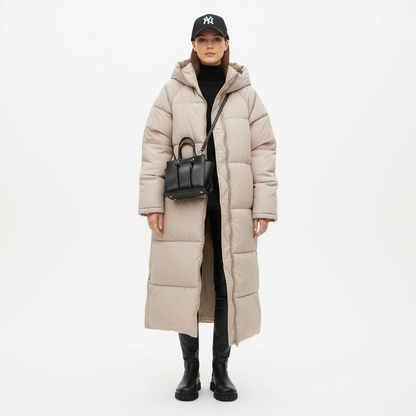 Doudoune Longue Femme Lara | Panneaux Matelassés, Capuche Fixe