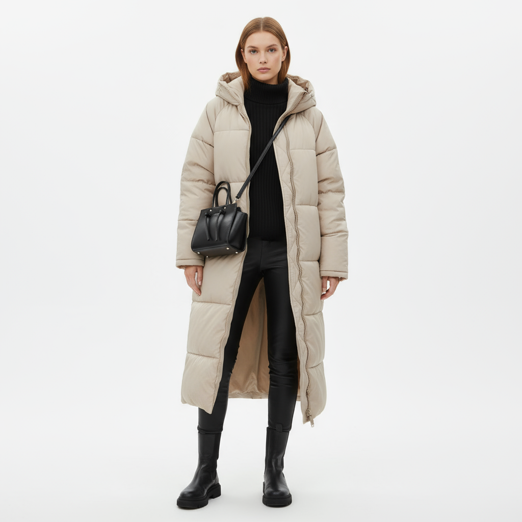Doudoune Longue Femme Lara | Panneaux Matelassés, Capuche Fixe