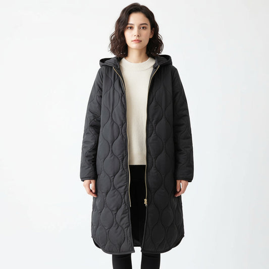 Long Manteau Matelassé Femme Quinn | Design Matelassé avec Capuche pour Chaleur Hivernale
