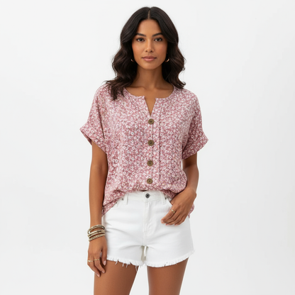 Top Floral Femme Wren | Coupe Ample Décontractée, Fermeture Boutonnée
