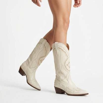 Botas de Vaquera para Mujeres Vera | Diseño Bordado, Tacón Grueso, Negro