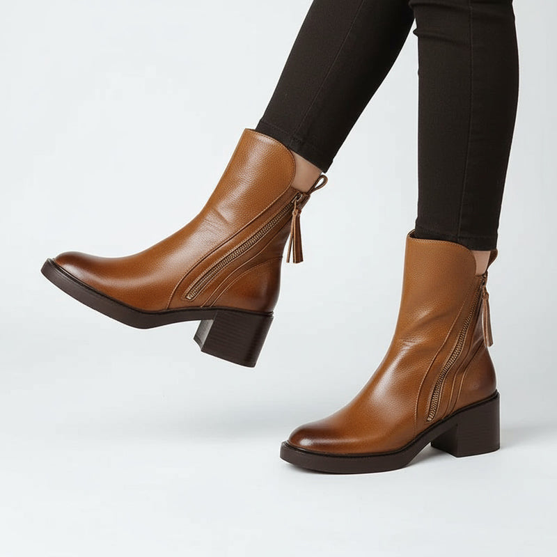 Bottines pour femme Zara | Talon bloc avec fermeture éclair latérale, accent chic noué au dos