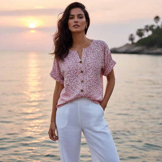 Top Floral Femme Wren | Coupe Ample Décontractée, Fermeture Boutonnée