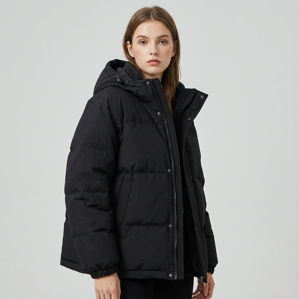 Cleo Women's Black Puffer Jacket | Insulated with Hood, Stylish Winter Jacket