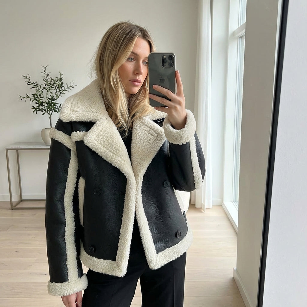 Veste en peau lainée pour femmes Vail | Texture pelucheuse teddy, chaleur confortable d'hiver