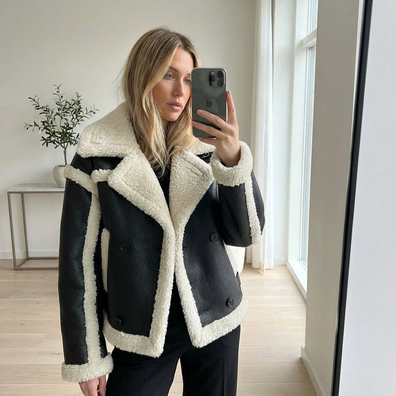 Veste en peau lainée pour femmes Vail | Texture pelucheuse teddy, chaleur confortable d'hiver