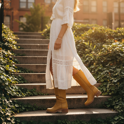 Bottes hautes pour femme Kira | Talon empilé, bout rond classique