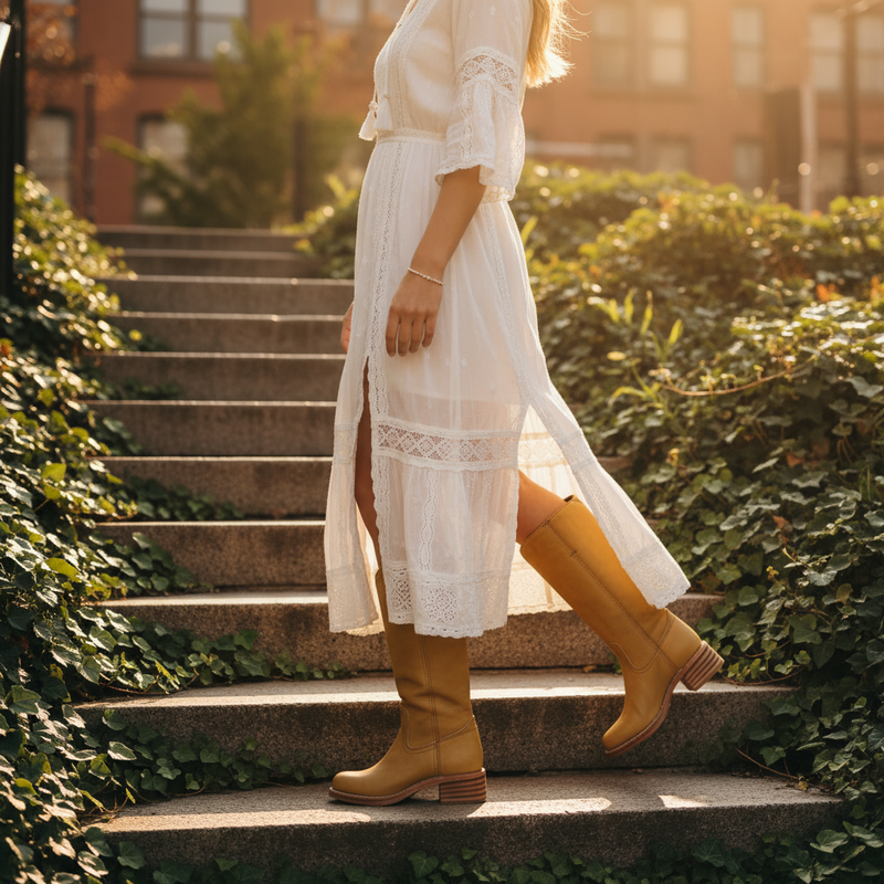 Bottes hautes pour femme Kira | Talon empilé, bout rond classique