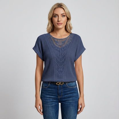 Top de Encaje para Mujer Ella | Panel Frontal de Encaje, Mangas Cortas