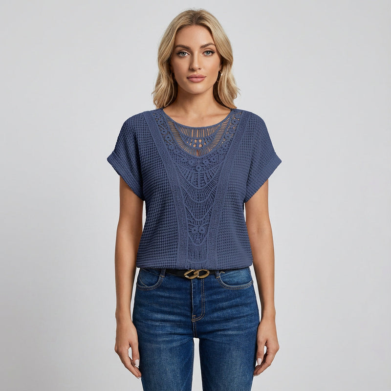 Top de Encaje para Mujer Ella | Panel Frontal de Encaje, Mangas Cortas