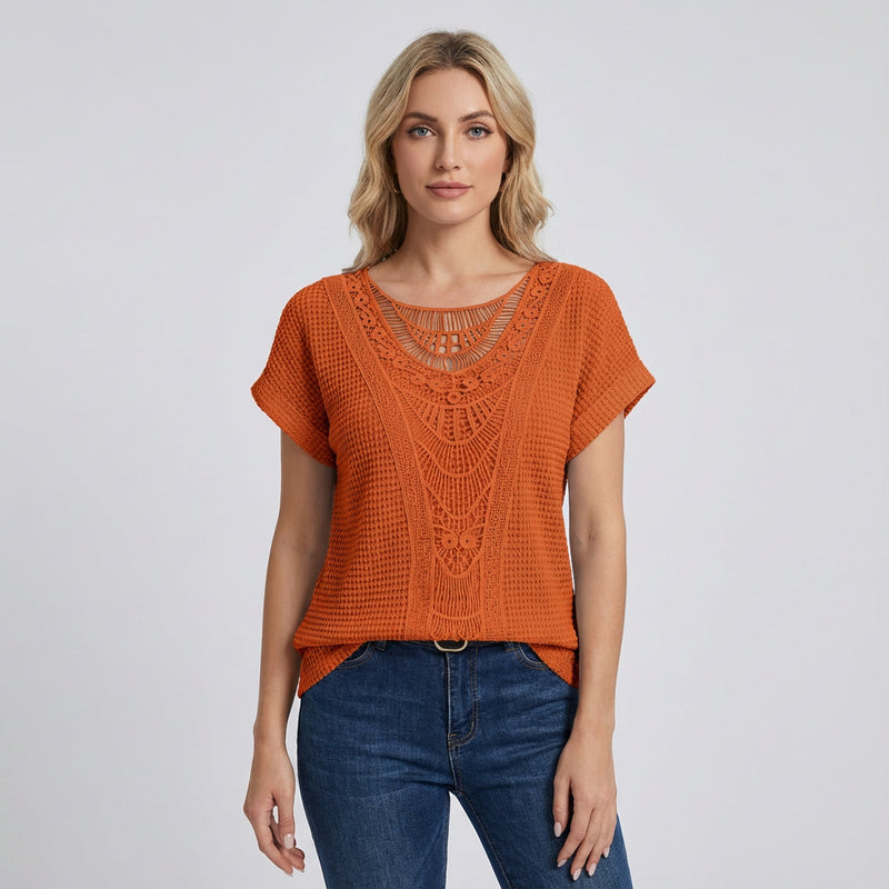 Top de Encaje para Mujer Ella | Panel Frontal de Encaje, Mangas Cortas