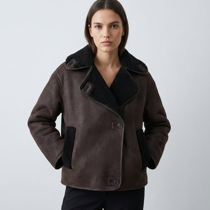 Chaqueta Aviador para Mujeres Harlow | Forro de Piel Sintética Desgastada, Cuello de Sherpa