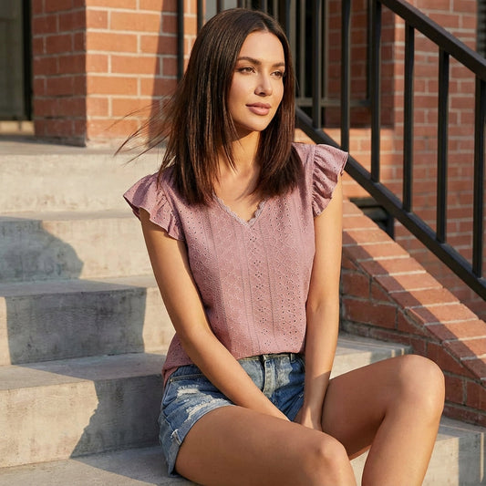 Blouse pour Femme Arden | Design Œillets avec Manches Volantées, Haut d'Été Léger