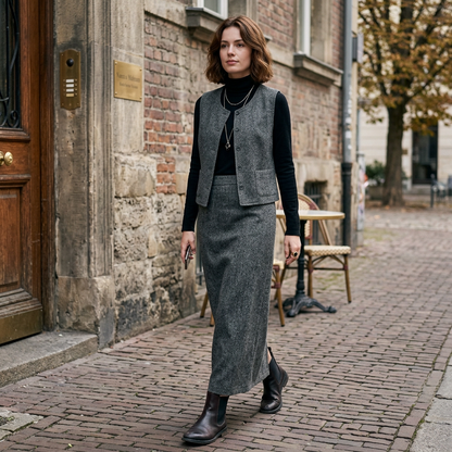Ensemble costume pour femmes Elysia | Tweed gris décontracté, 3 pièces