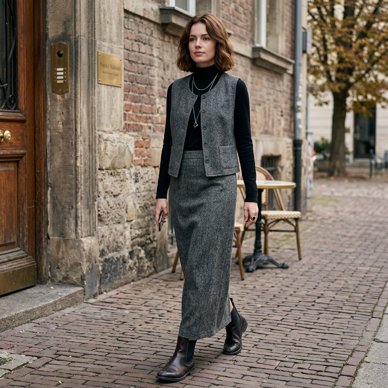 Ensemble costume pour femmes Elysia | Tweed gris décontracté, 3 pièces