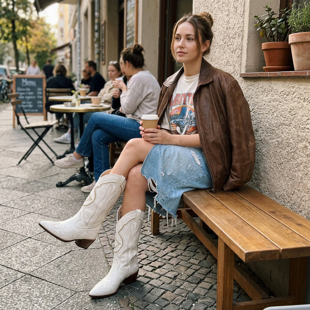 Botas de Vaquera para Mujeres Vera | Diseño Bordado, Tacón Grueso, Negro