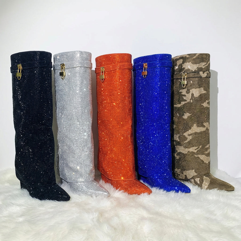 Bottes montantes pour femmes Rina | Ornements en strass, finition scintillante