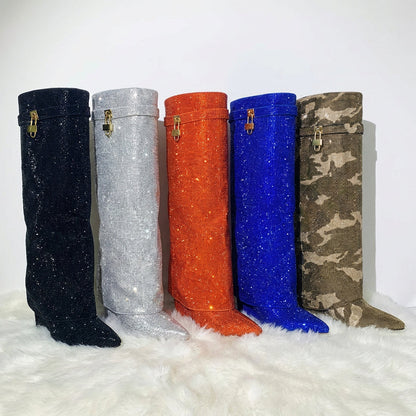 Bottes montantes pour femmes Rina | Ornements en strass, finition scintillante