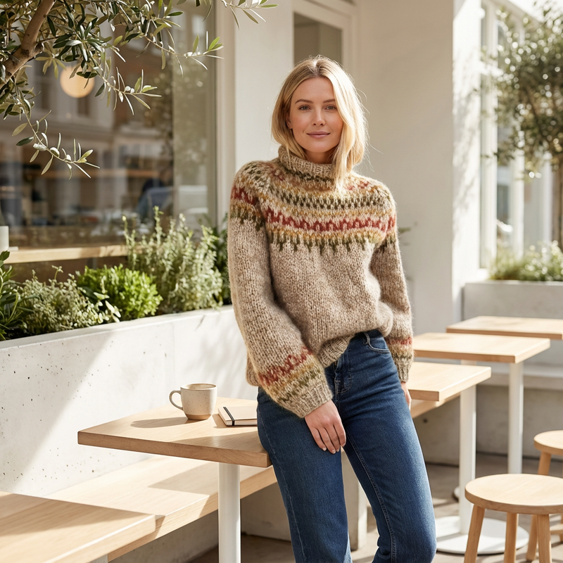 Pull Tricot Nordique Femme Aureline | Col Roulé, Motif Héritage