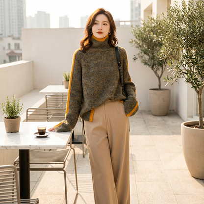 Pull Col Roulé Femme Virella | Tricot Côtelé, Bordure Contrastée