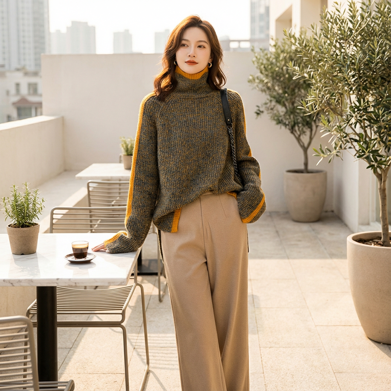 Pull Col Roulé Femme Virella | Tricot Côtelé, Bordure Contrastée