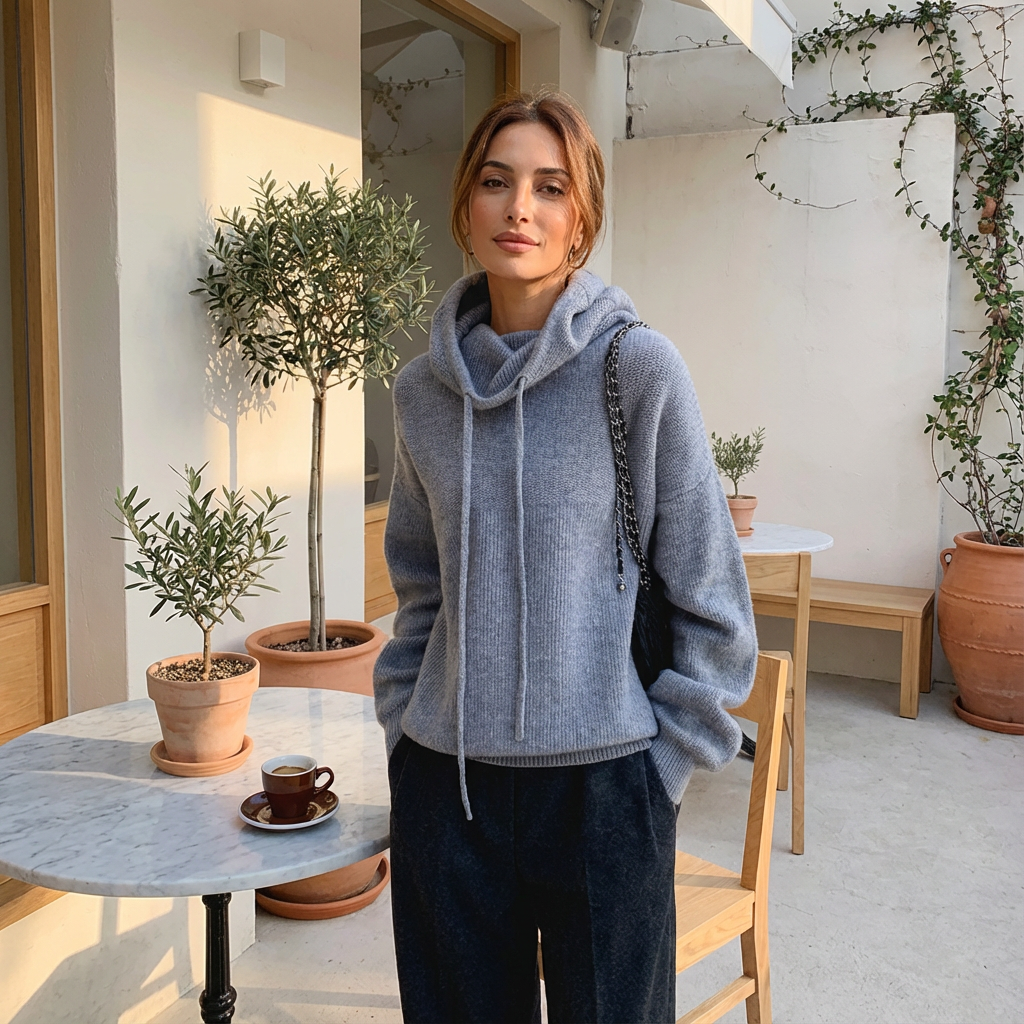 Pull à capuche confortable pour femmes Elara | Texture tricotée, capuche à cordon