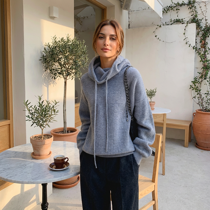 Pull à capuche confortable pour femmes Elara | Texture tricotée, capuche à cordon