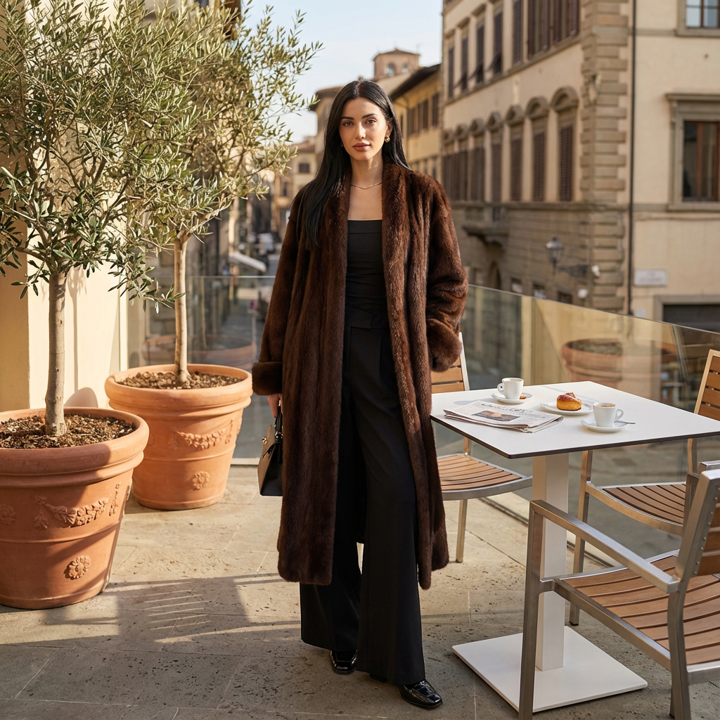 Manteau long en fausse fourrure pour femmes Lena | Col châle, larges poignets en fourrure