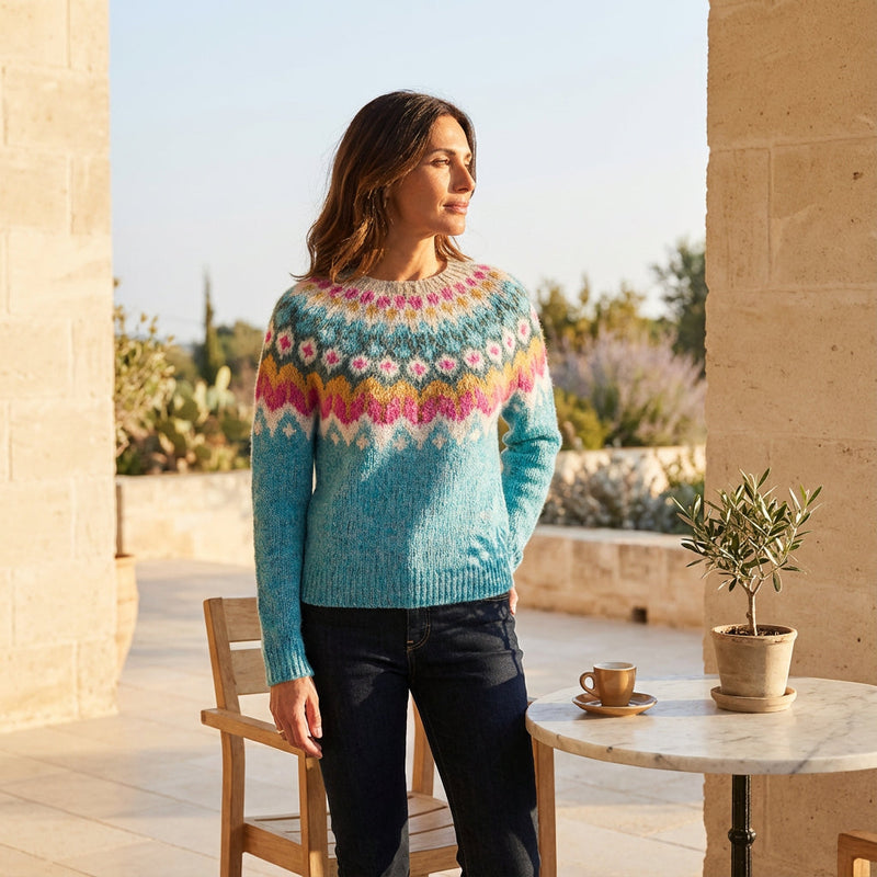 Pull tricoté pour femmes Calyrix | Motif nordique, col rond