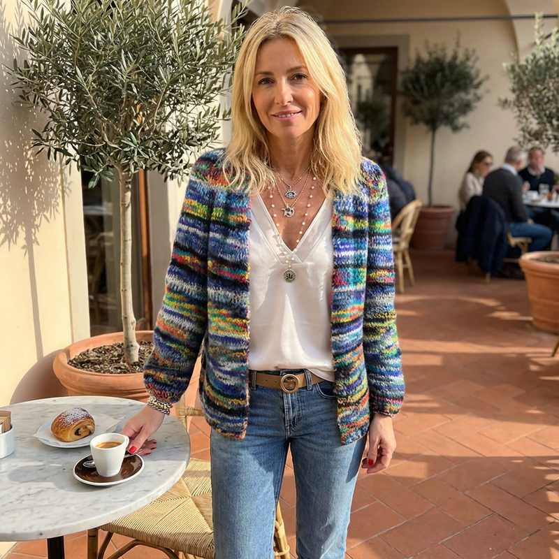 Cardigan Tricot Femme Seraphine | Ouvert, Motif Multicolore