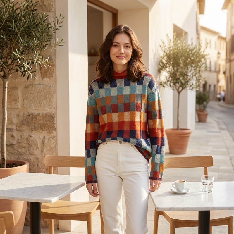 Pull en maille pour femmes Aureline | Bloc de couleurs, manches longues