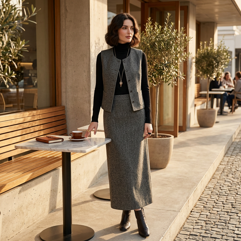 Ensemble costume pour femmes Elysia | Tweed gris décontracté, 3 pièces