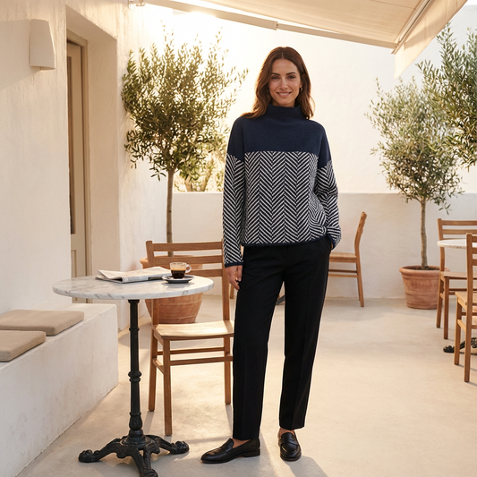 Pull Col Roulé Femme Elora | Texture Chevron, Coupe Décontractée